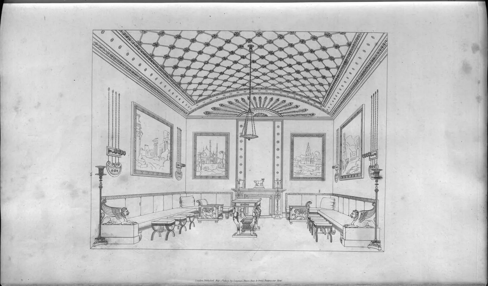 View of a room with a trellised ceiling (Household Furniture and Interior Decoration, leaf 47)