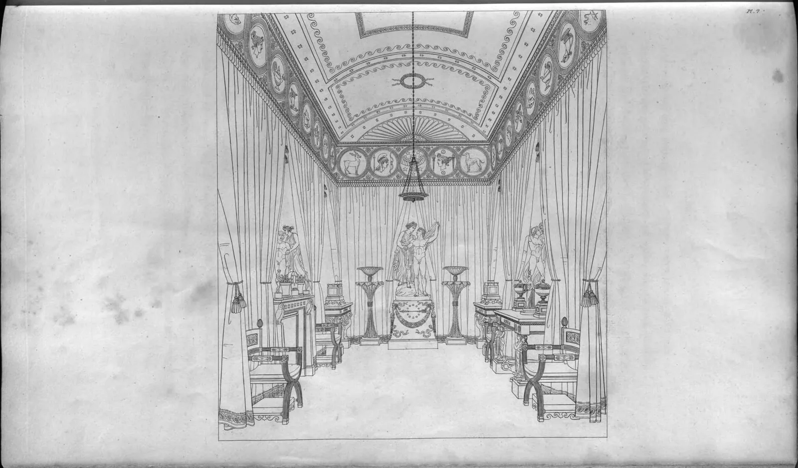 View of a small room hung with draperies (Household Furniture and Interior Decoration, leaf 49)