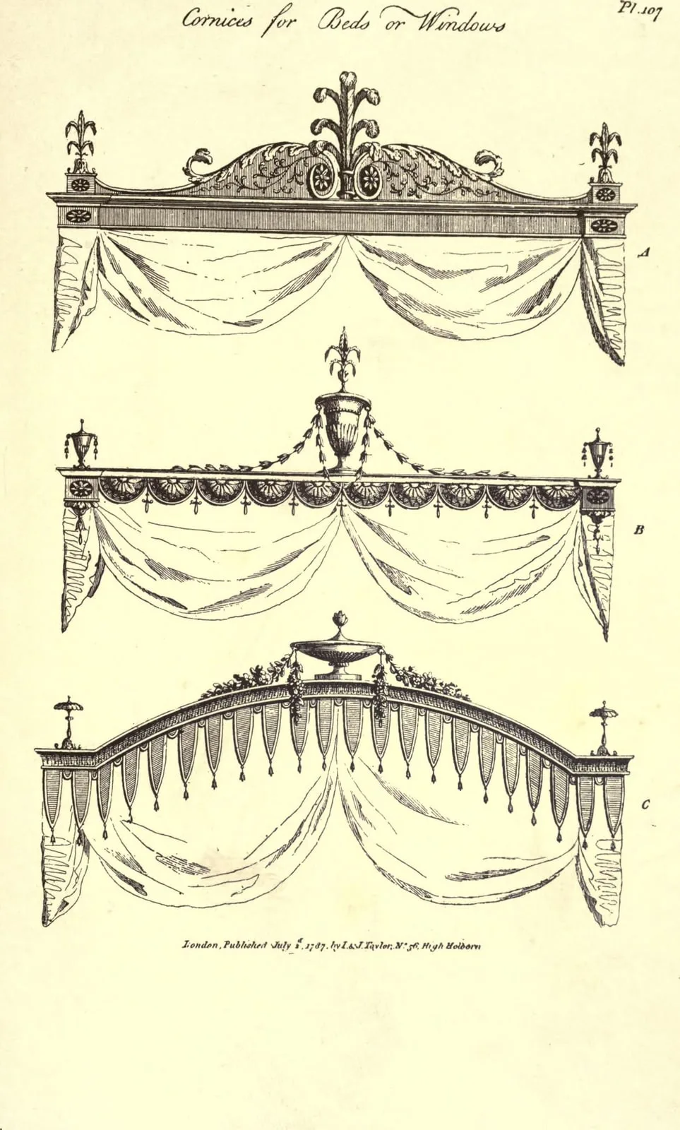 Cornices for Beds or Windows (The Cabinet-Maker and Upholsterer's Guide, leaf 255)