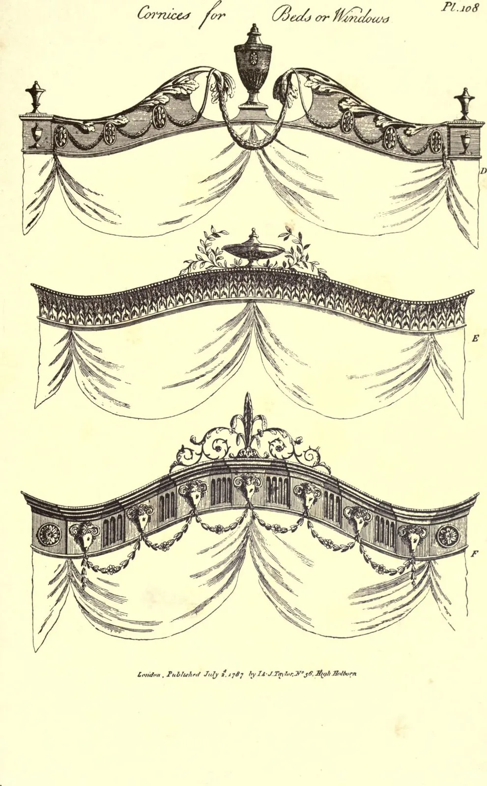 Cornices for Beds or Windows (The Cabinet-Maker and Upholsterer's Guide, leaf 257)