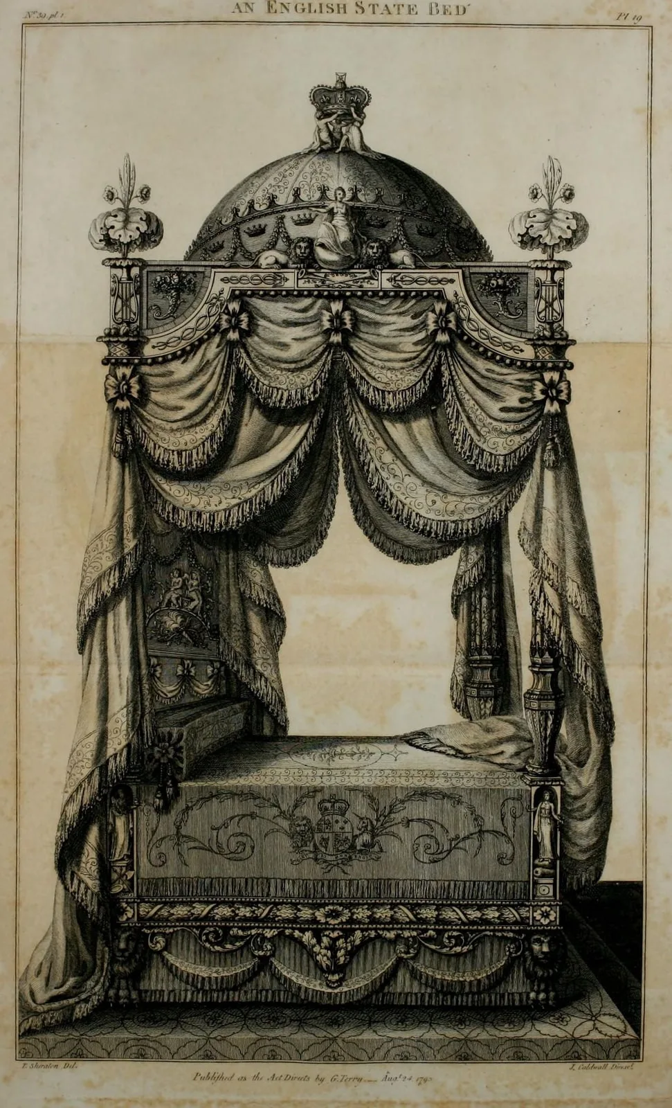 Bed with canopy and curtains (The Cabinet-Maker and Upholsterer's Drawing-Book, leaf 614)