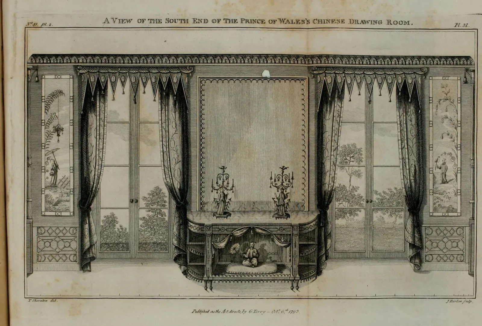 A View of the South End of the Prince of Wales's Chinese Drawing Room (The Cabinet-Maker and Upholsterer's Drawing-Book, leaf 676)