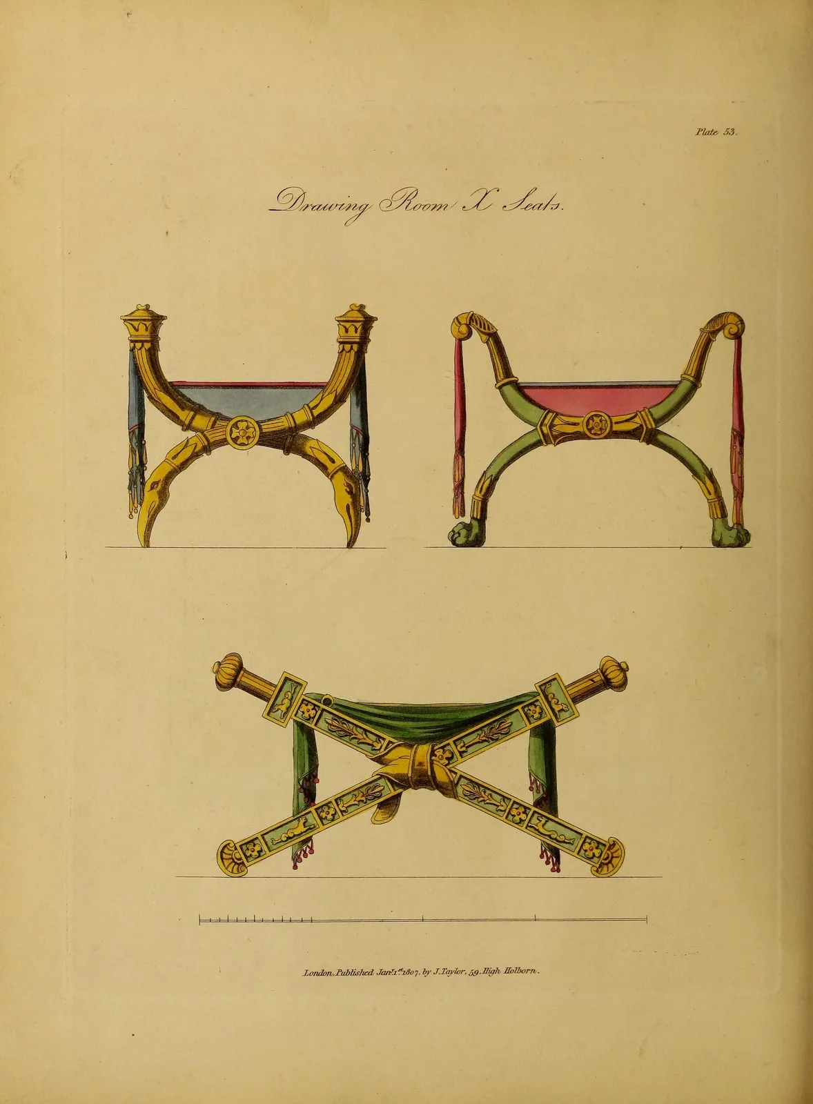 Drawing Room X Seats (A Collection of Designs for Household Furniture and Interior Decoration, leaf 134)