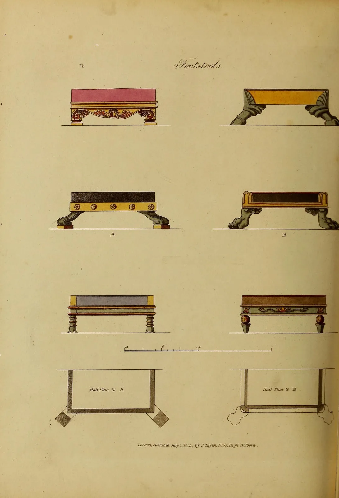 Footstools (A Collection of Designs for Household Furniture and Interior Decoration, leaf 140)