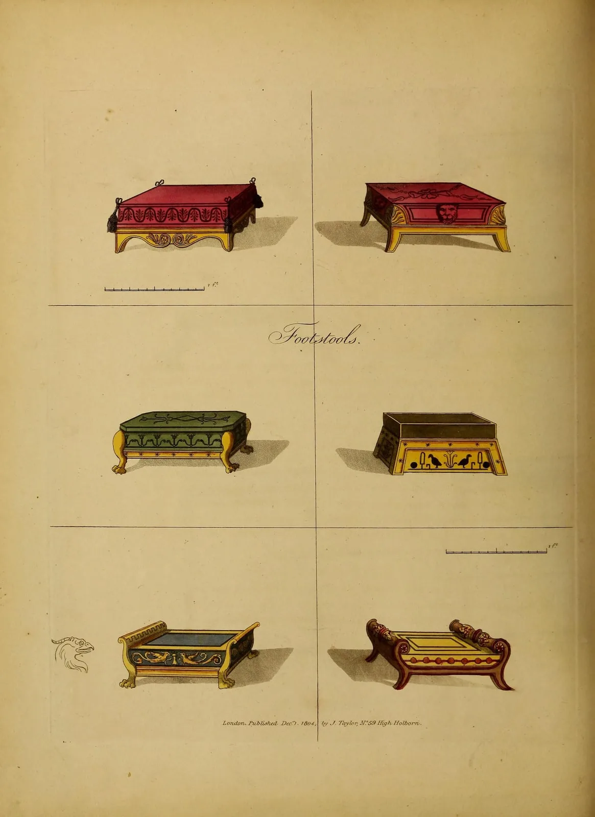 Footstools (A Collection of Designs for Household Furniture and Interior Decoration, leaf 142)