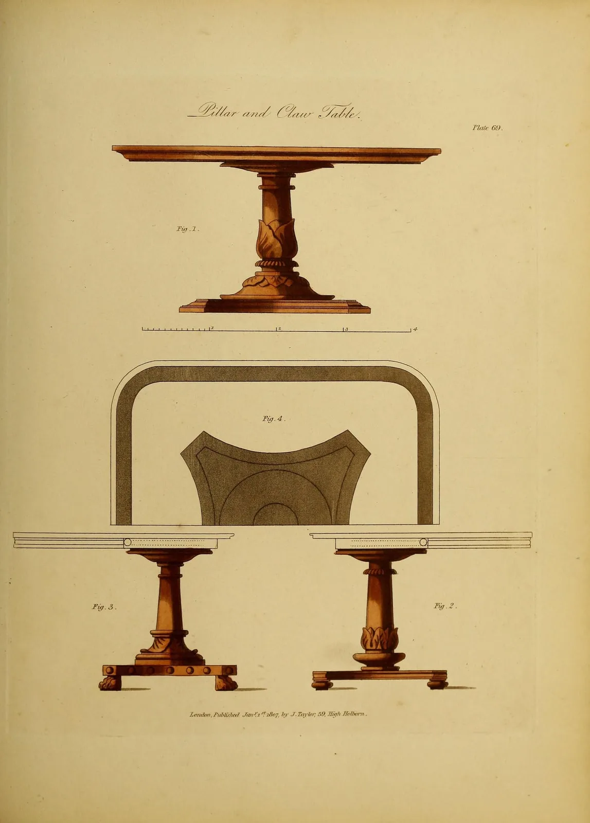 Pillar and Claw Table (A Collection of Designs for Household Furniture and Interior Decoration, leaf 159)