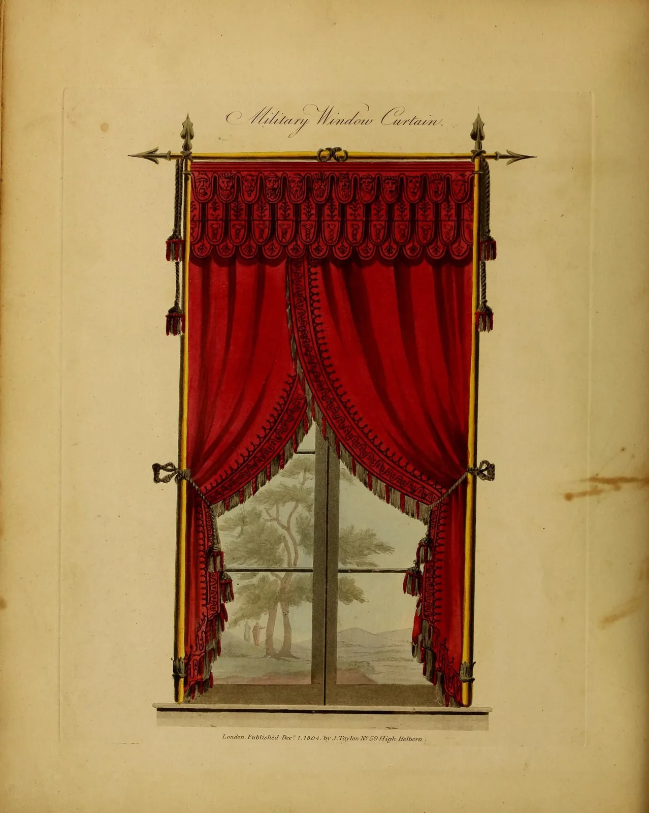 Military Window Curtain (A Collection of Designs for Household Furniture and Interior Decoration, leaf 40)