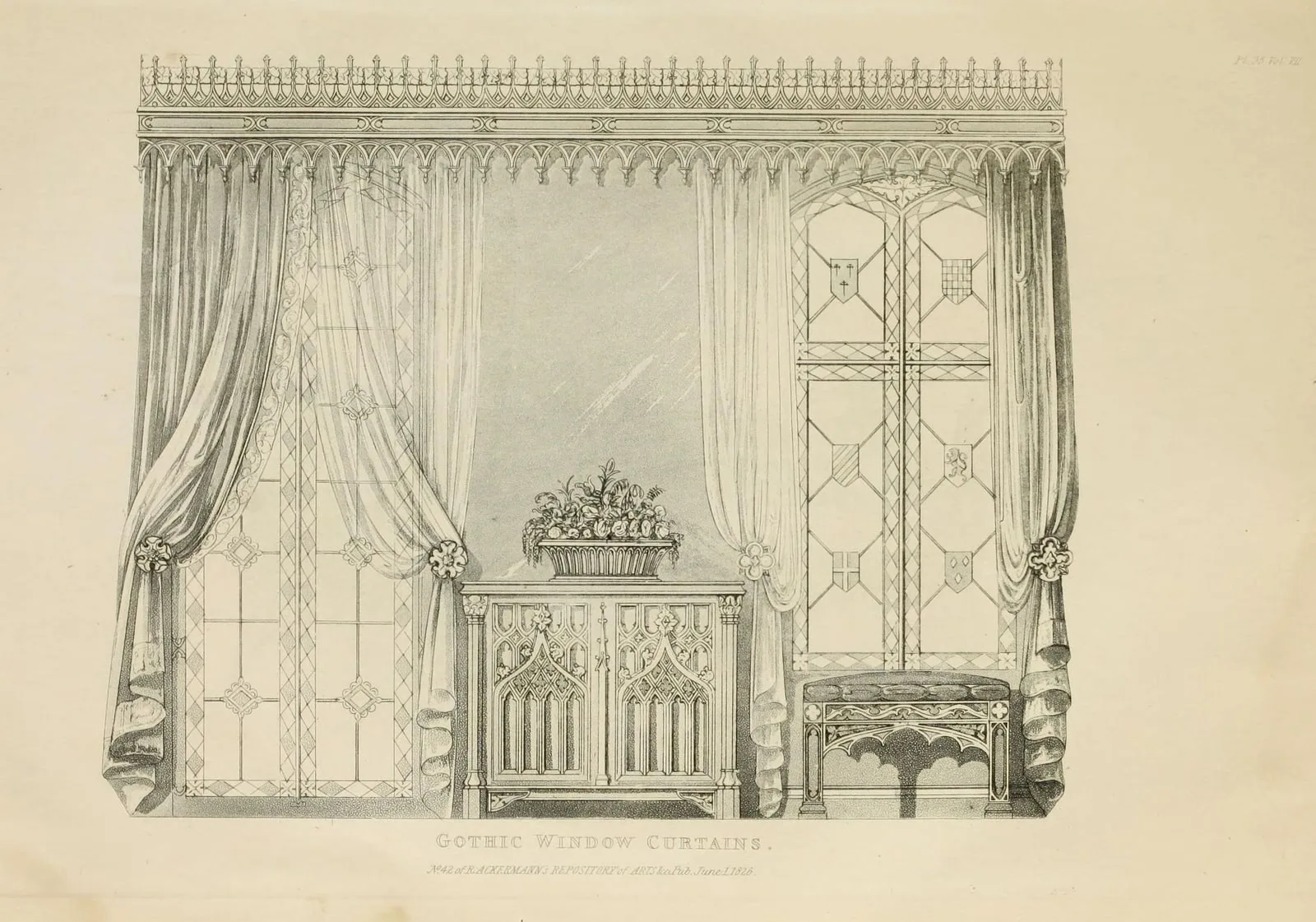 Gothic Window Curtains (Gothic Furniture, Consisting of Twenty-Seven Coloured Engravings, leaf 47)