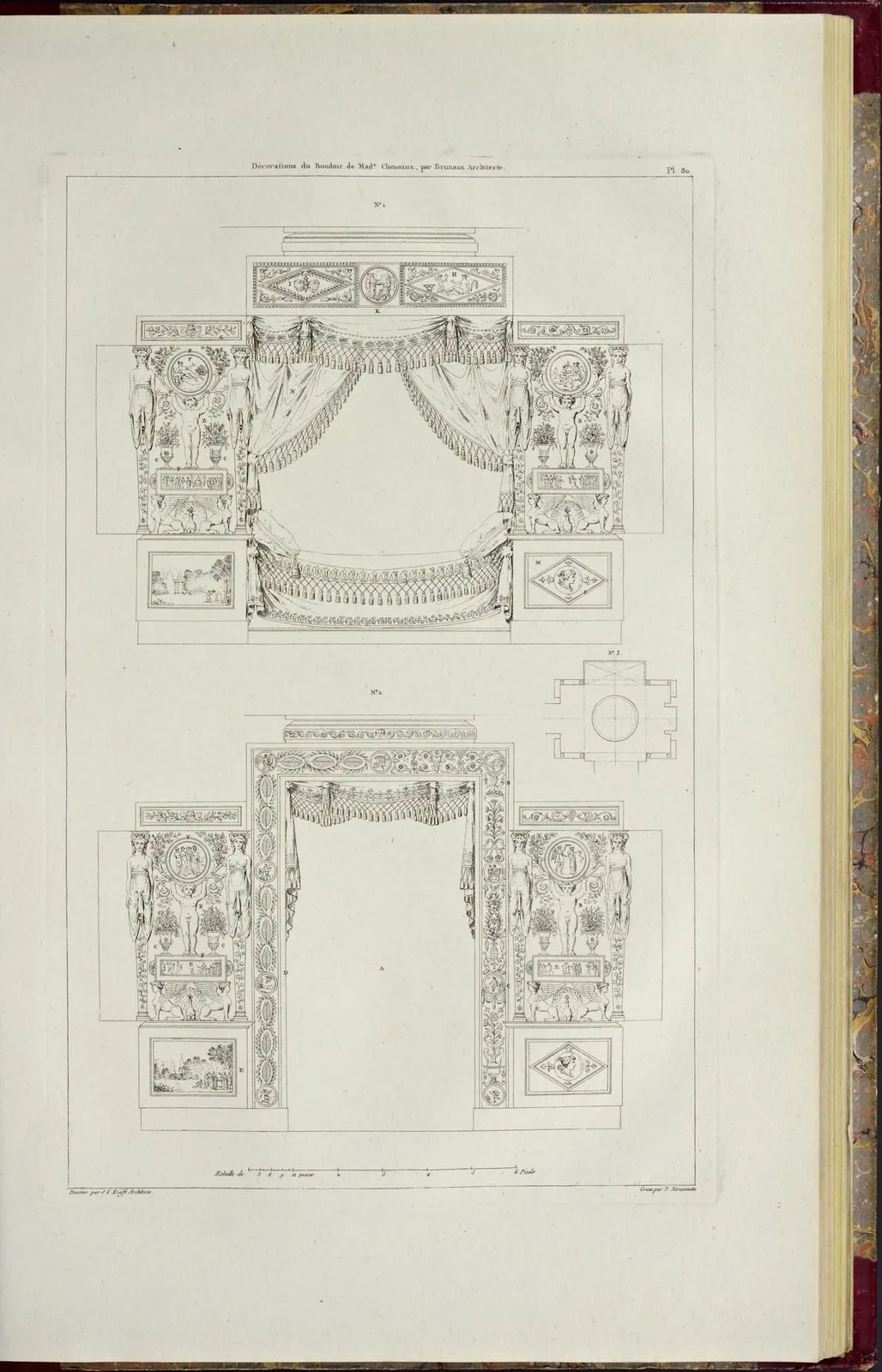 Décorations du boudoir de Madame Cheneaux (Plans, coupes, élévations des plus belles maisons et des hôtels construits à Paris et dans les environs, leaf 198)