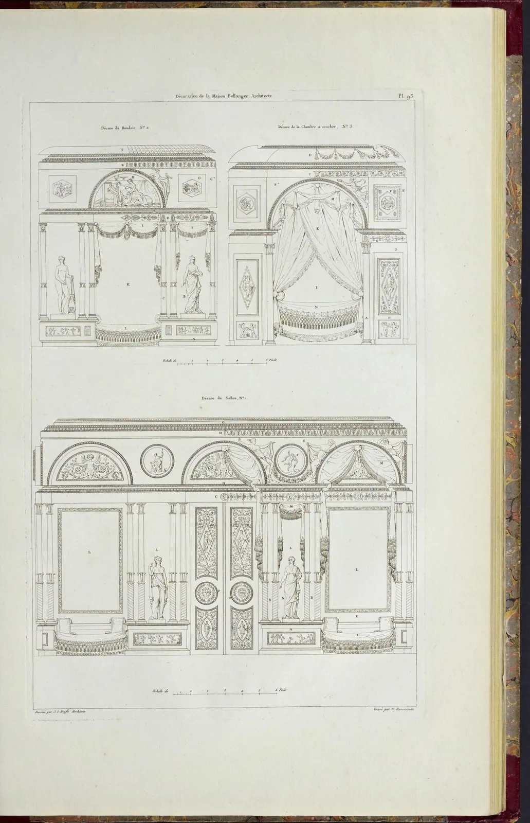 Décoration de la maison Bellanger, architecte (chambre à coucher et boudoir) (Plans, coupes, élévations des plus belles maisons et des hôtels construits à Paris et dans les environs, leaf 228)