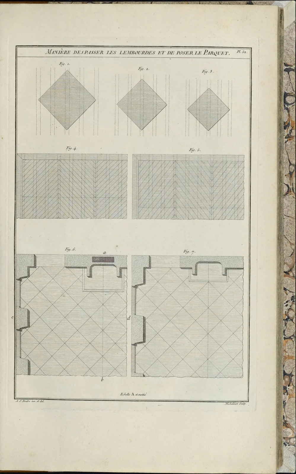 Manière d'espacer les lambourdes et de poser le parquet (L'Art du menuisier, seconde partie, leaf 114)