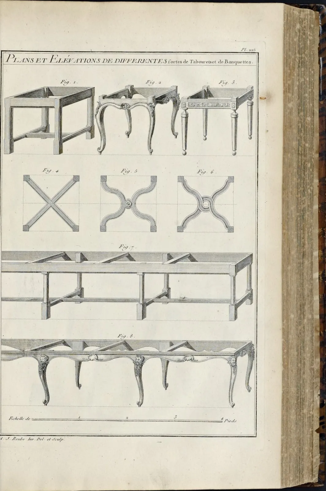 Plans et élévations de différents tabourets et banquettes (L'Art du menuisier en meubles, leaf 426)
