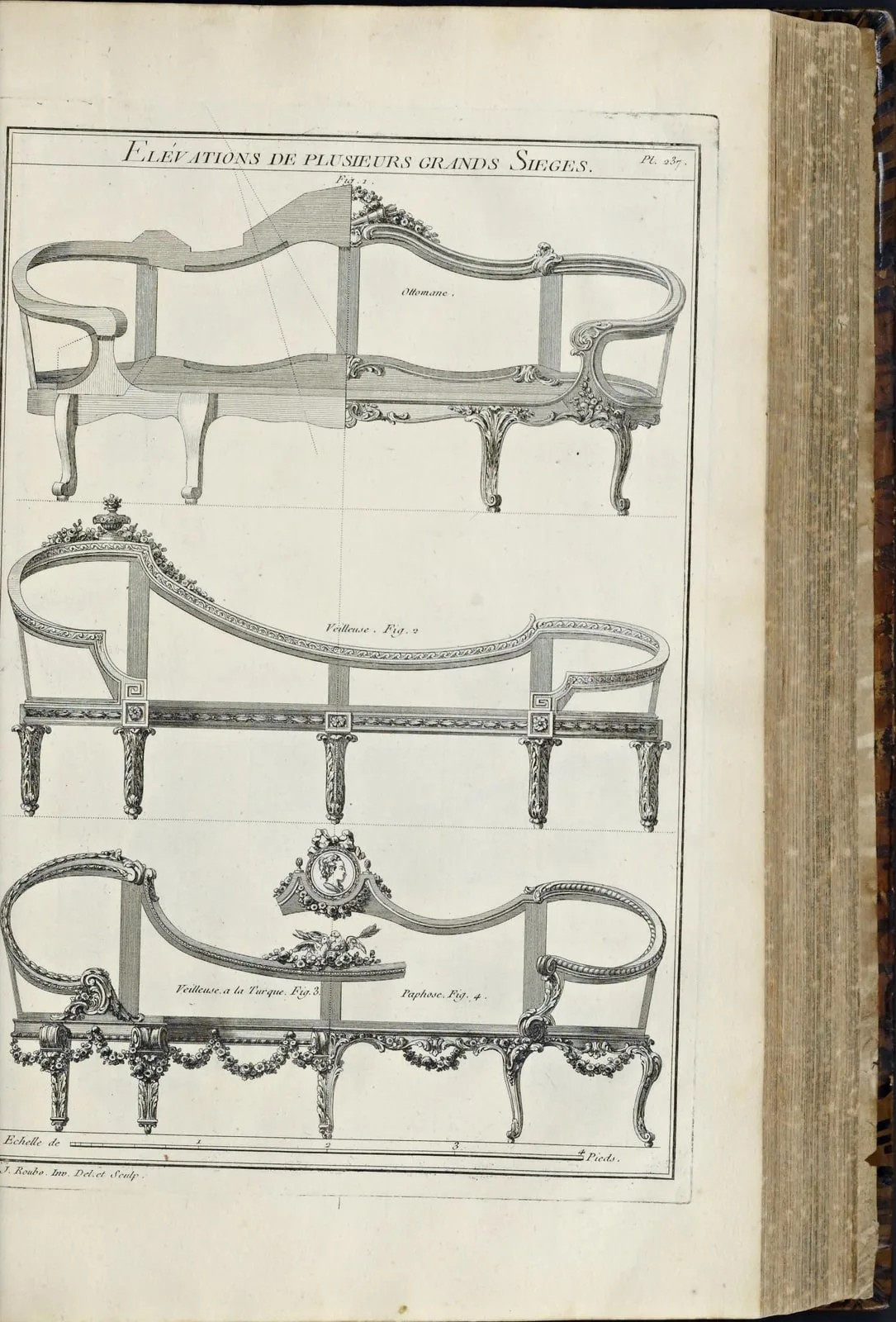 Élévations de plusieurs grands sièges (ottomane, veilleuse) (L'Art du menuisier en meubles, leaf 450)