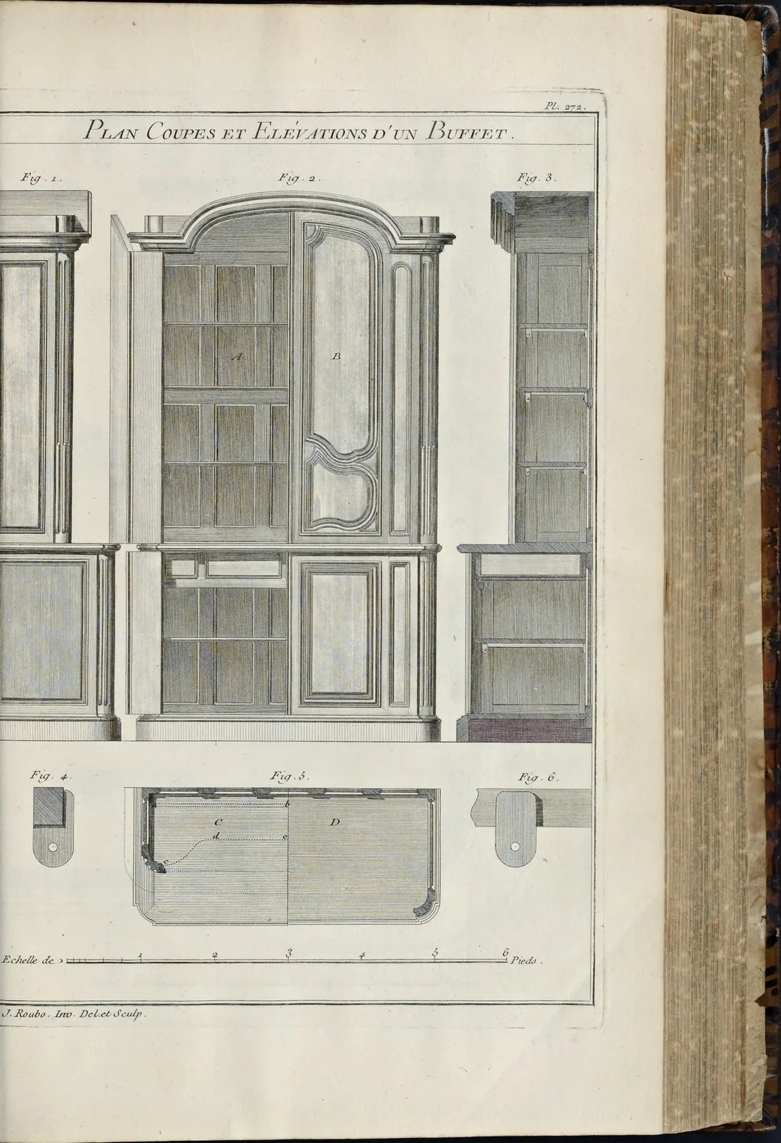 Plan, coupes et élévations d'un buffet (L'Art du menuisier en meubles, leaf 520)