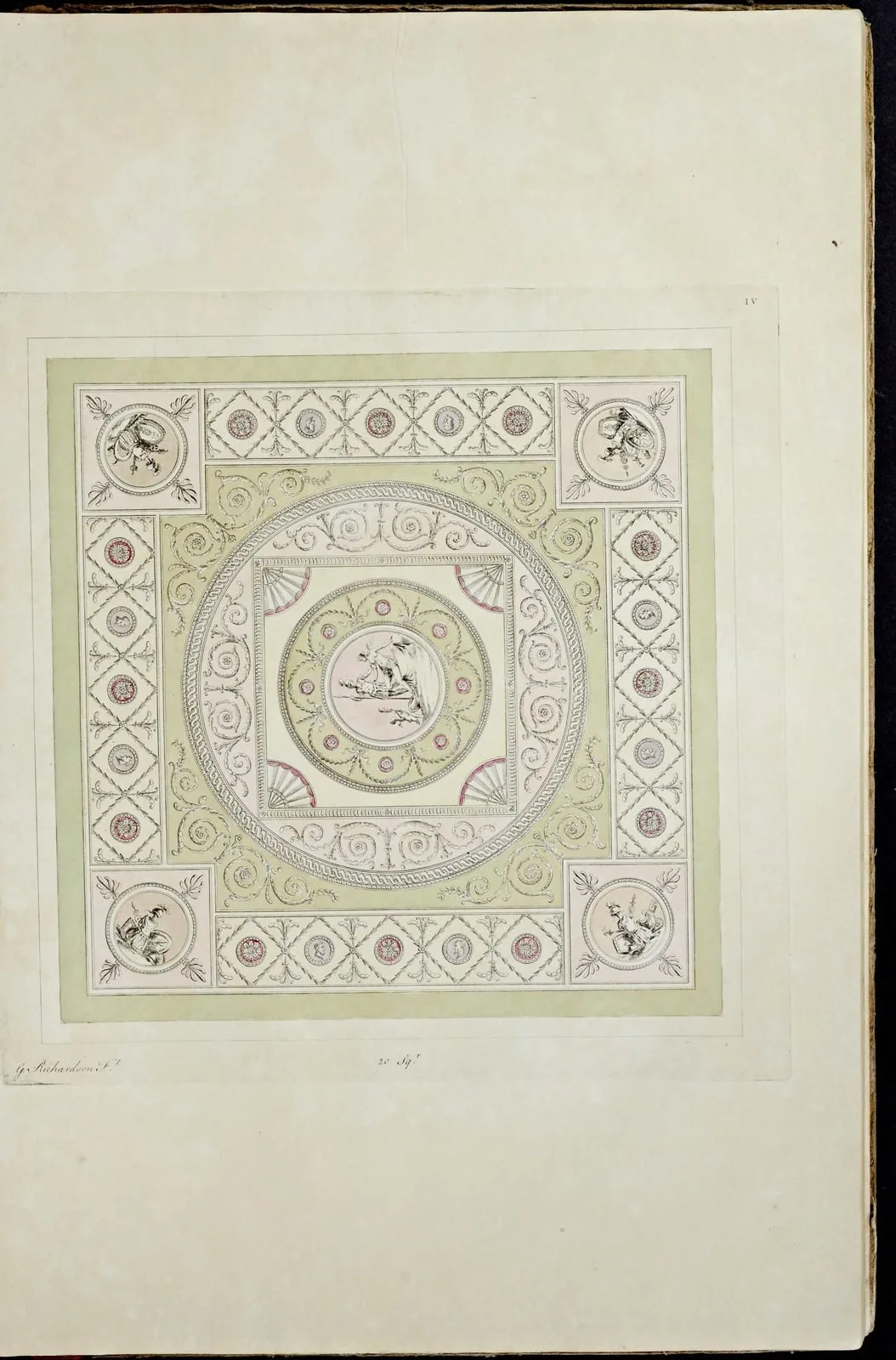 Ceiling for a bed chamber (Plate IV) (A Book of Ceilings, Composed in the Stile of the Antique Grotesque, leaf 28)
