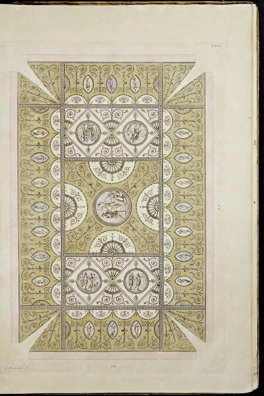 A coved ceiling for a drawing room (Plate XXXV) (A Book of Ceilings, Composed in the Stile of the Antique Grotesque, leaf 90)