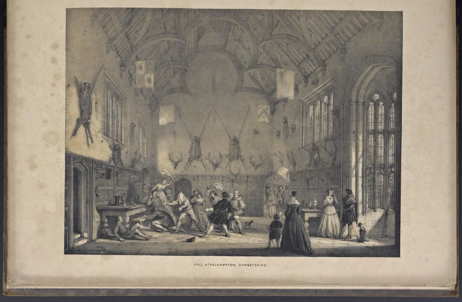 Great hall with a feast (The Mansions of England in the Olden Time, leaf 30)
