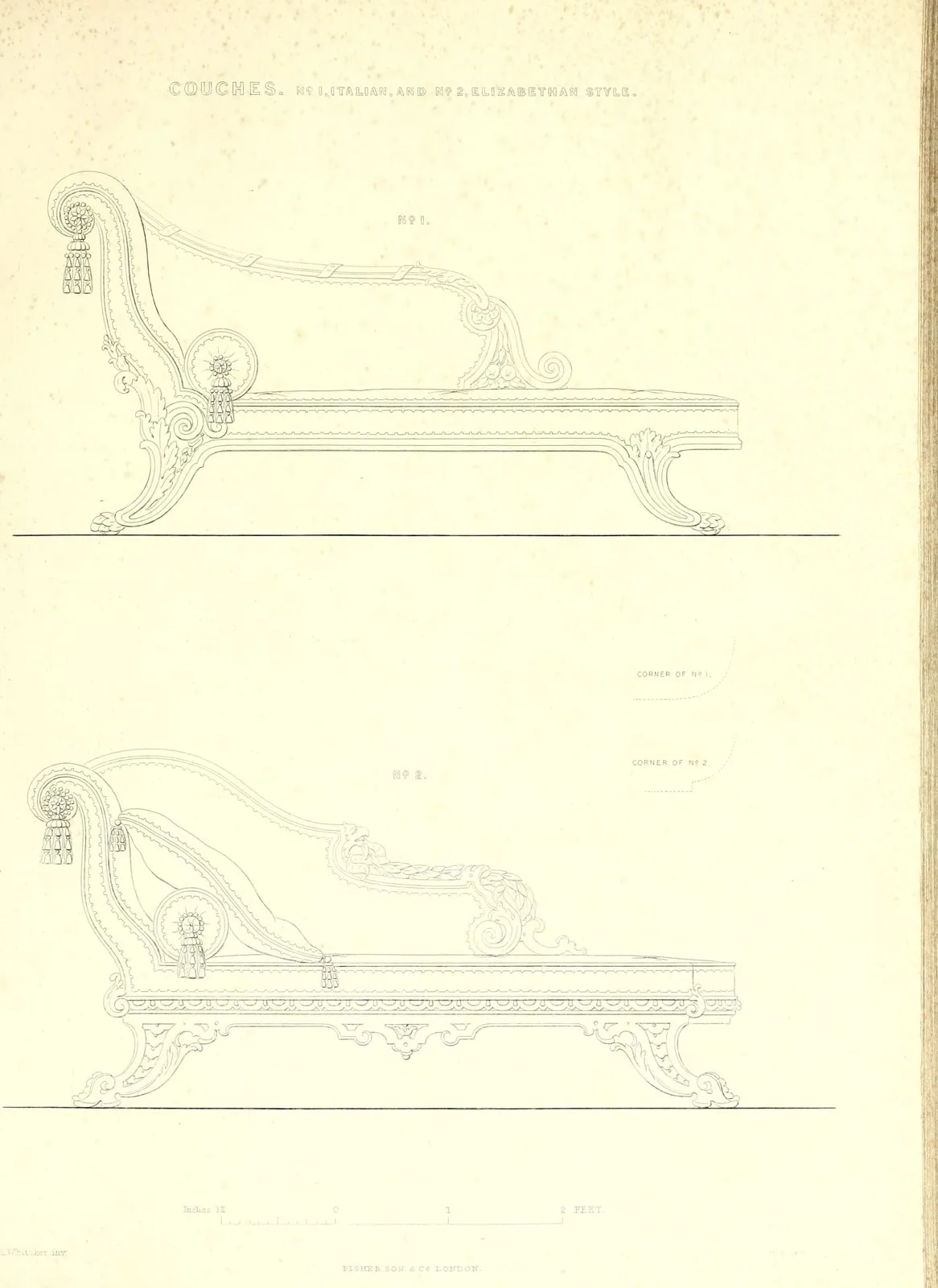 Couches (The Practical Cabinet Maker & Upholsterer's Treasury of Designs, leaf 121)