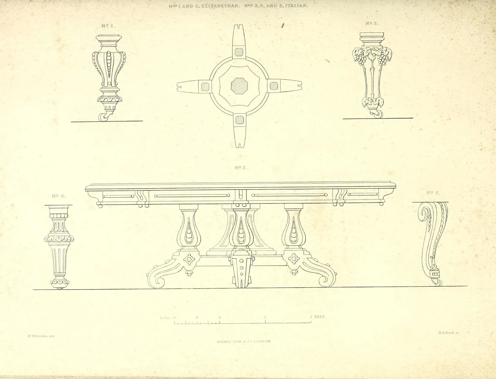 Dining Table Standard and Legs (The Practical Cabinet Maker & Upholsterer's Treasury of Designs, leaf 143)