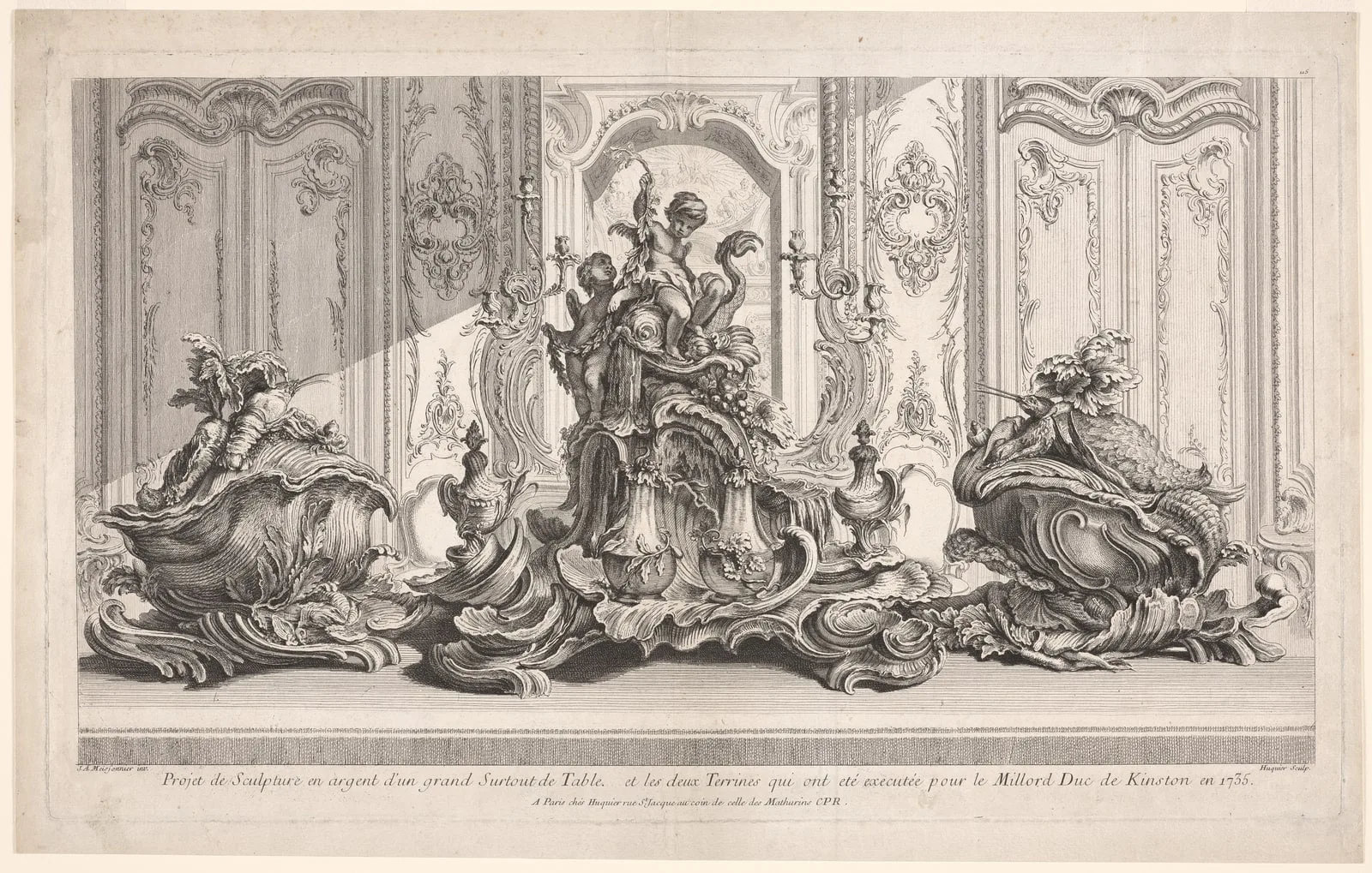 Silver Sculptural Project for a Large Centerpiece and Two Tureens Which Have Been Executed for His Lordship the Duke of Kingston, plate 115 from Works of Juste-Aurèle Meissonier (Oeuvre de Juste-Aurèle Meissonier)