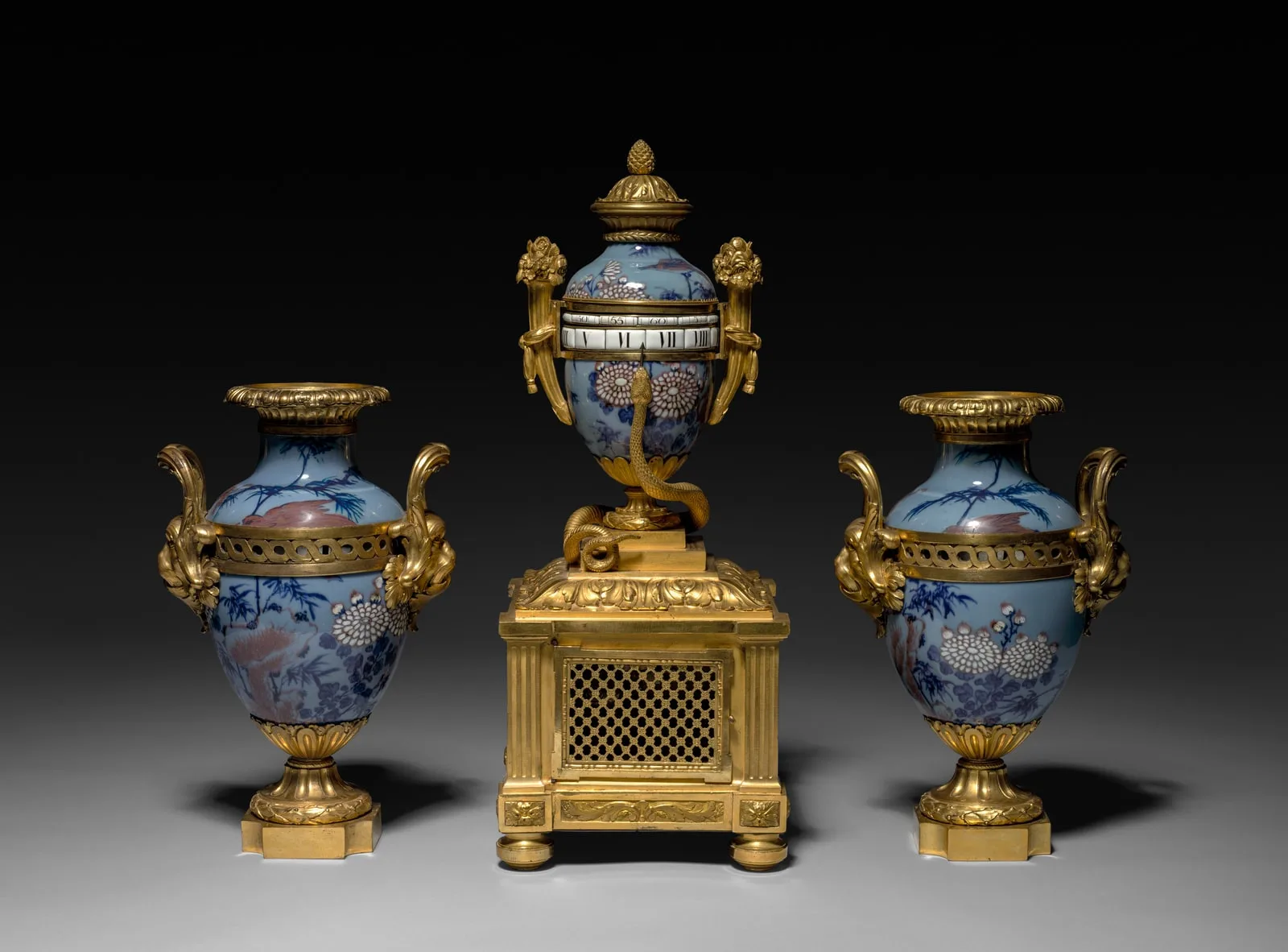 Garniture Set (one clock and 2 vases)