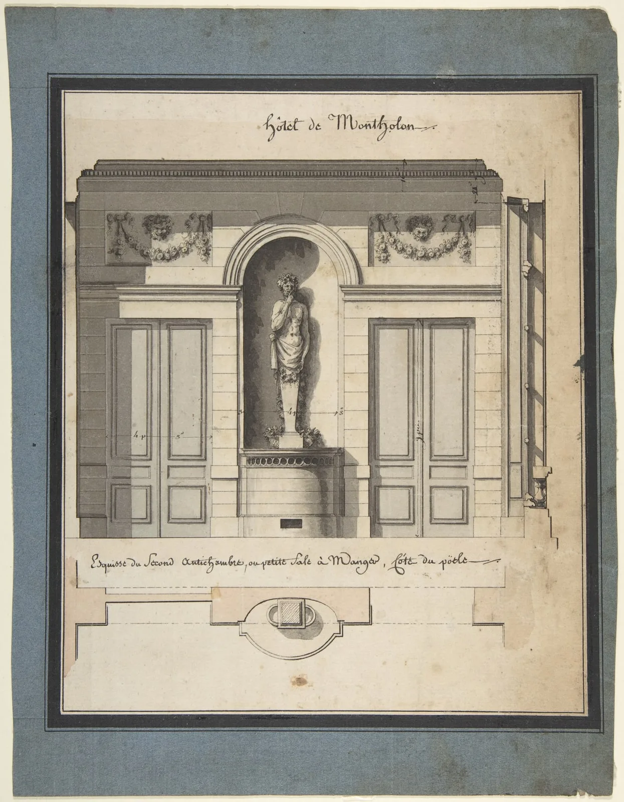 Section and Plan of the Small Dining Room of the Hôtel de Montholon