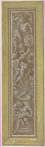 Two Pilaster with White Putti on Tan Ground