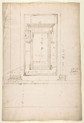 San Lorenzo, library, window, elevation (recto); San Lorenzo, library, window, cornice, section; cornice, section (verso)