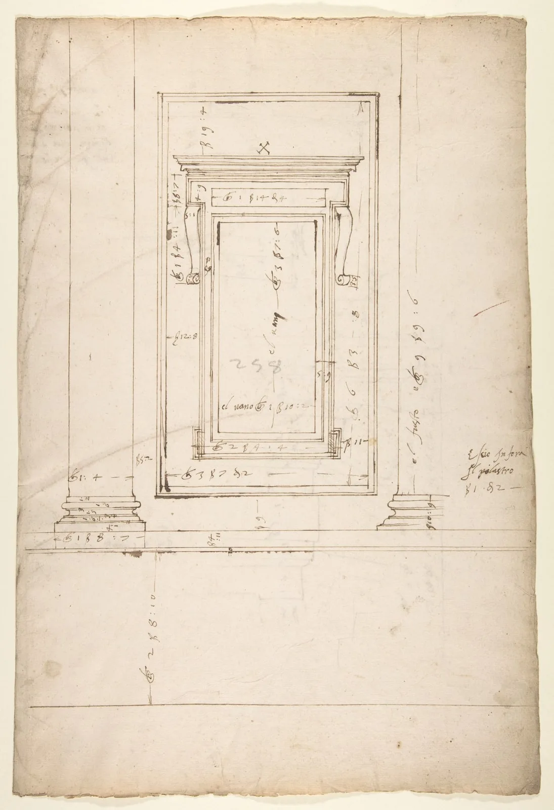 San Lorenzo, library, window, elevation (recto); San Lorenzo, library, window, cornice, section; cornice, section (verso)