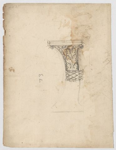 S. Maria in Trastevere, Ionic capital, side elevation (recto); Unidentified, Ionic capital volute, construction diagram (verso)