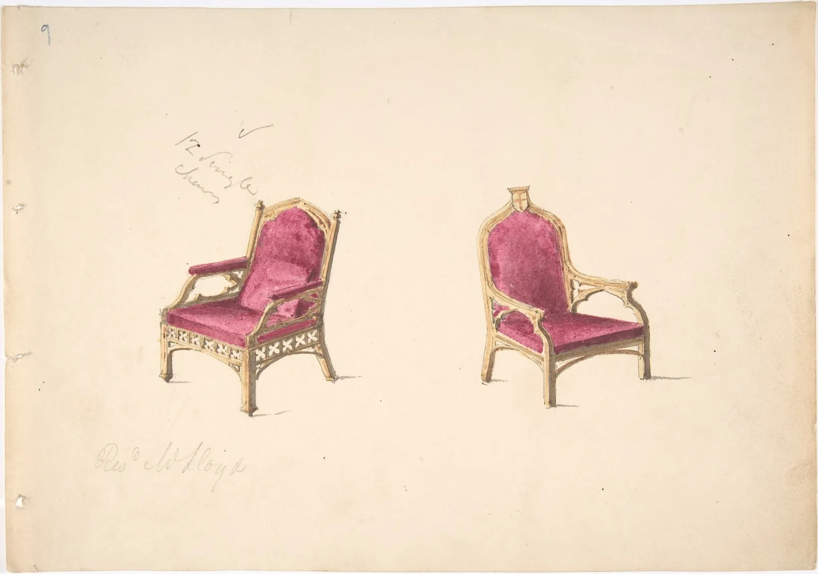 Design for Two Medieval Style Armchairs for "Rev. W. Lloyd"