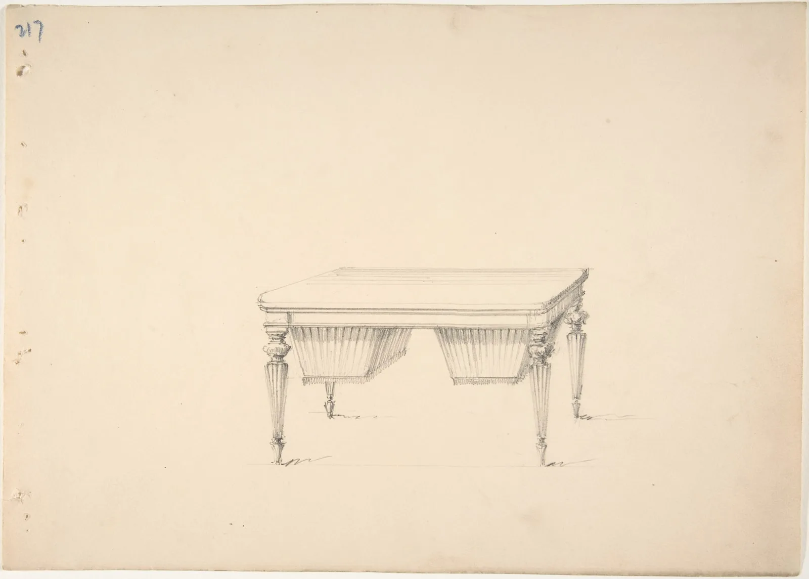 Design for a Worktable with Two Suspended Containers (Verso: Sketch for desk)