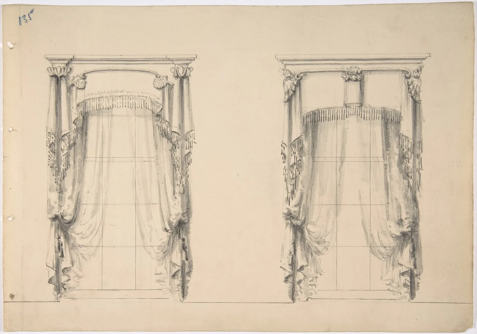 Design for Fringed Curtains Hanging at Two Windows