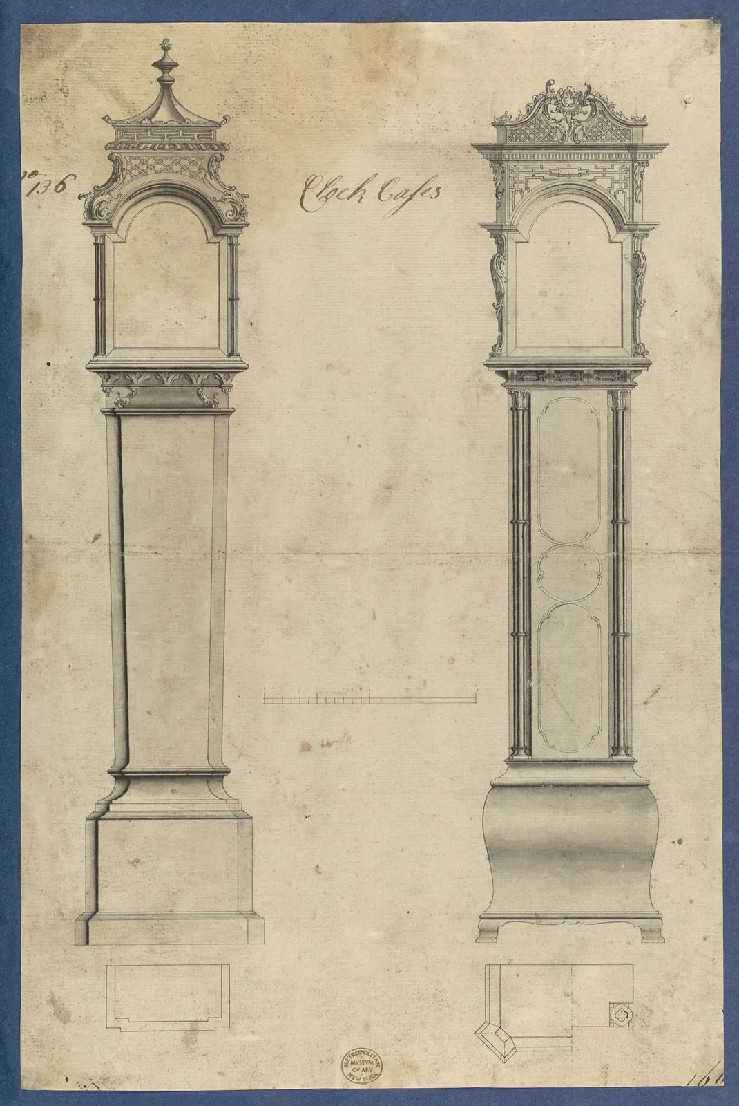 Clock Cases, in Chippendale Drawings, Vol. I