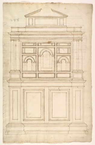Court Cupboard (recto); Half-page of rectangles, numbered and lettered (verso)