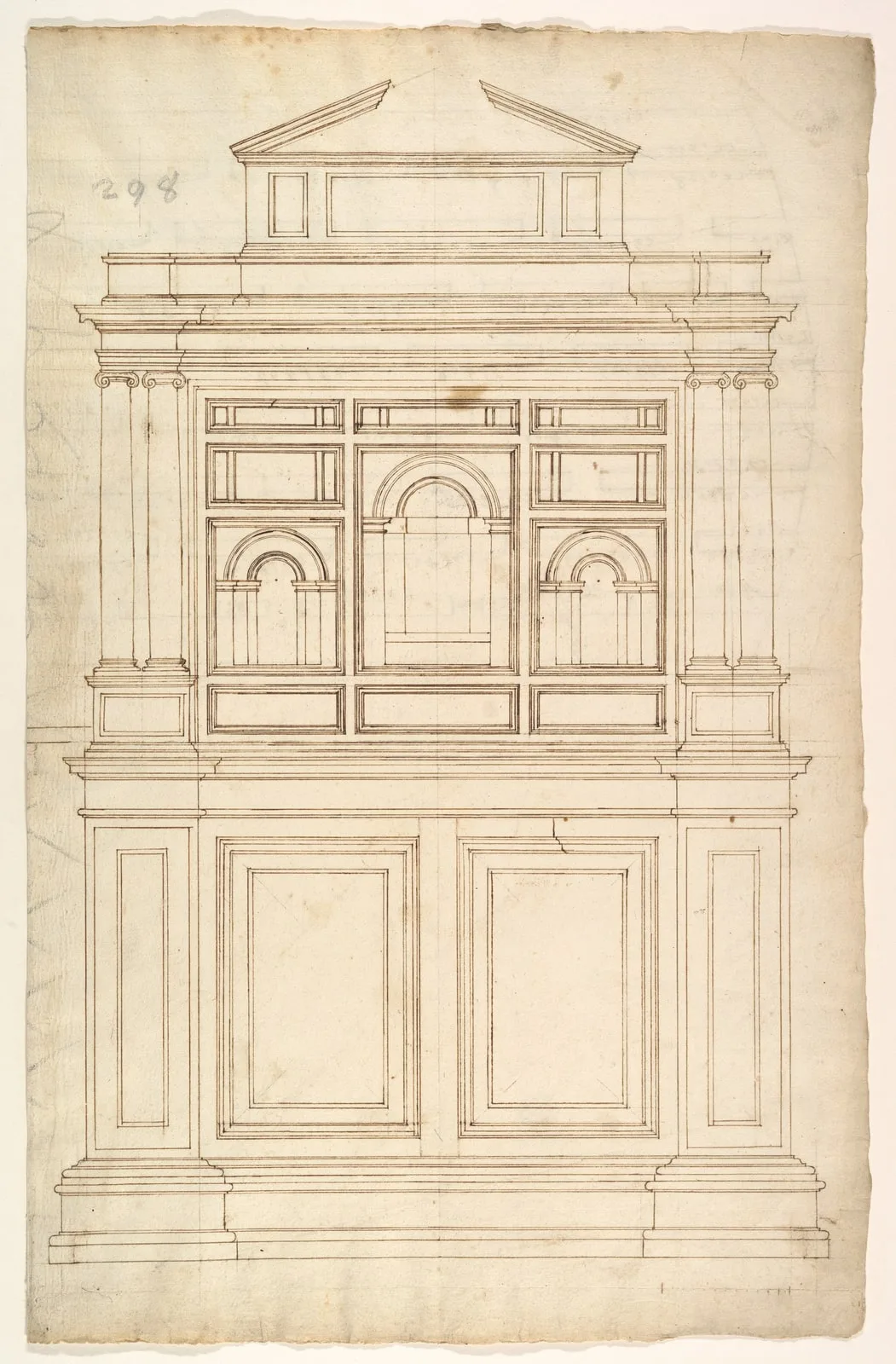 Court Cupboard (recto); Half-page of rectangles, numbered and lettered (verso)