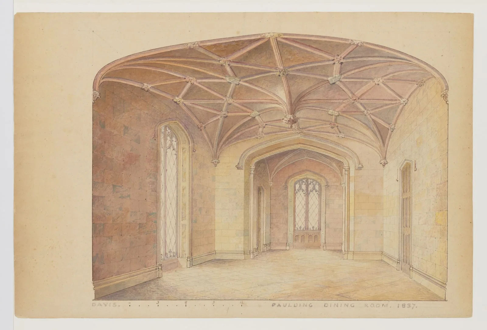 Presentation Drawing of a Dining Room in the English Perpendicular Style, for Knoll (now Lyndhurst), Tarrytown NY