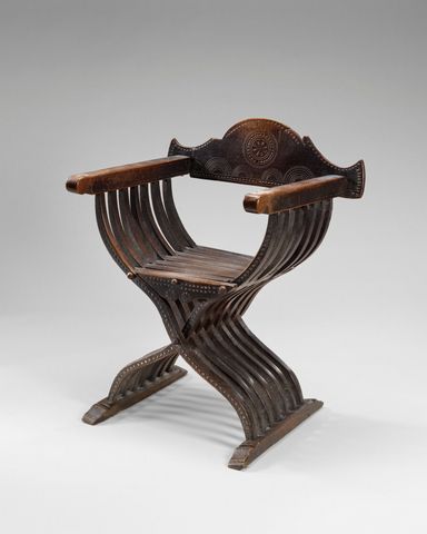 Walnut Savonarola Chair with Incised Ornament