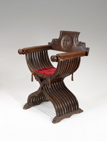 Walnut Savonarola Chair with Dolphins