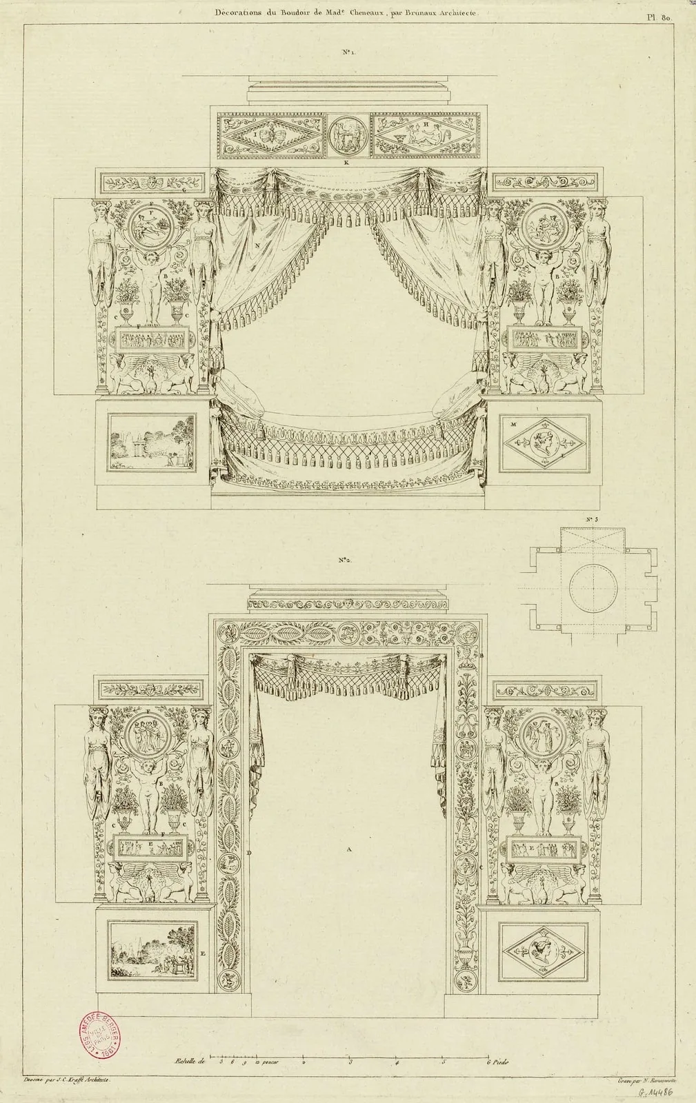 Décoration du Boudoir de Mad. Cheneaux, par Brunaux, Architecte./Pl.80.