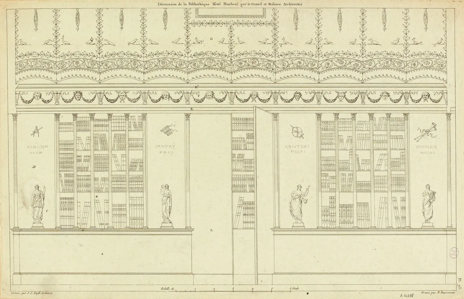 Décoration de la Bibliothèque, Hôtel Marbeuf, par Le Grand et Molinos, Architectes/Pl.95.