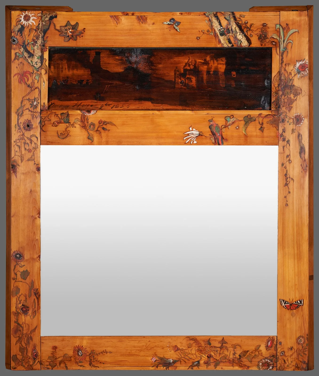 Trumeau  avec miroir et paysage, cadre peint par Victor Hugo