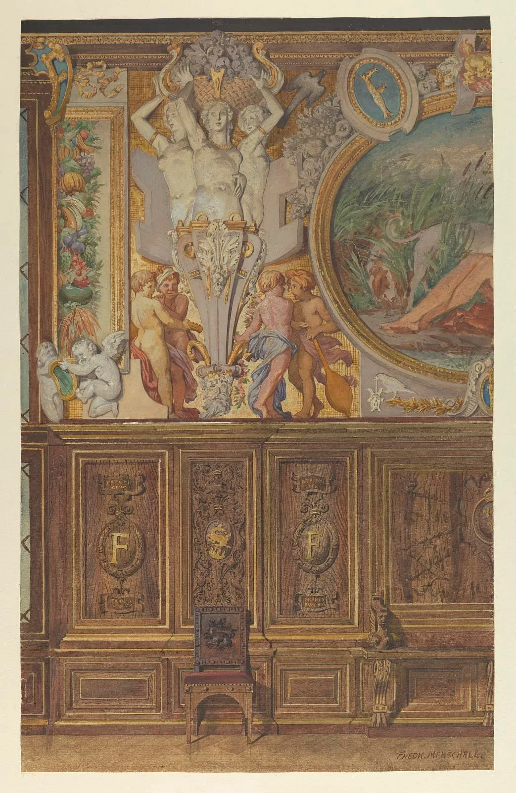 Section of wall, Gallery Francis I, Palace of Fontainebleau, France