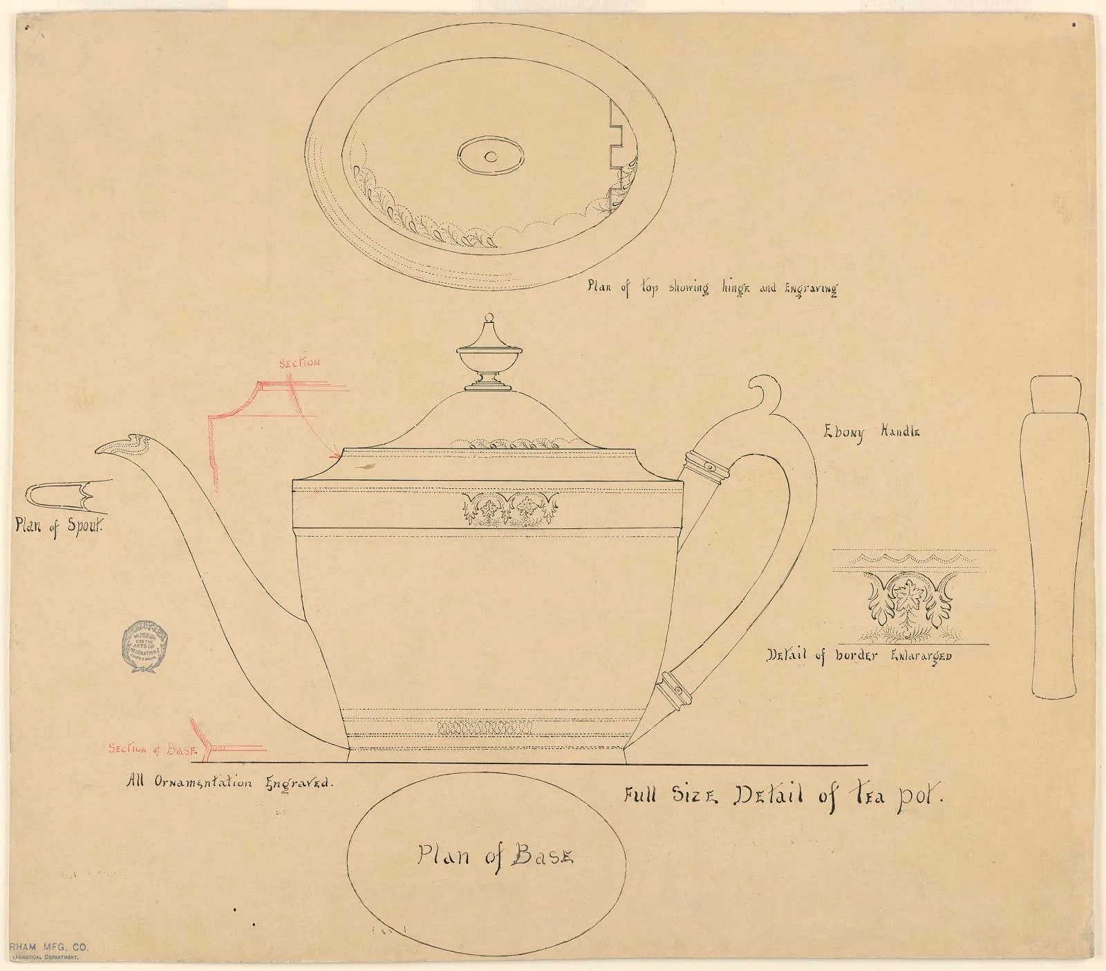 Full Scale Plan for Engraved George III Style Silver Teapot