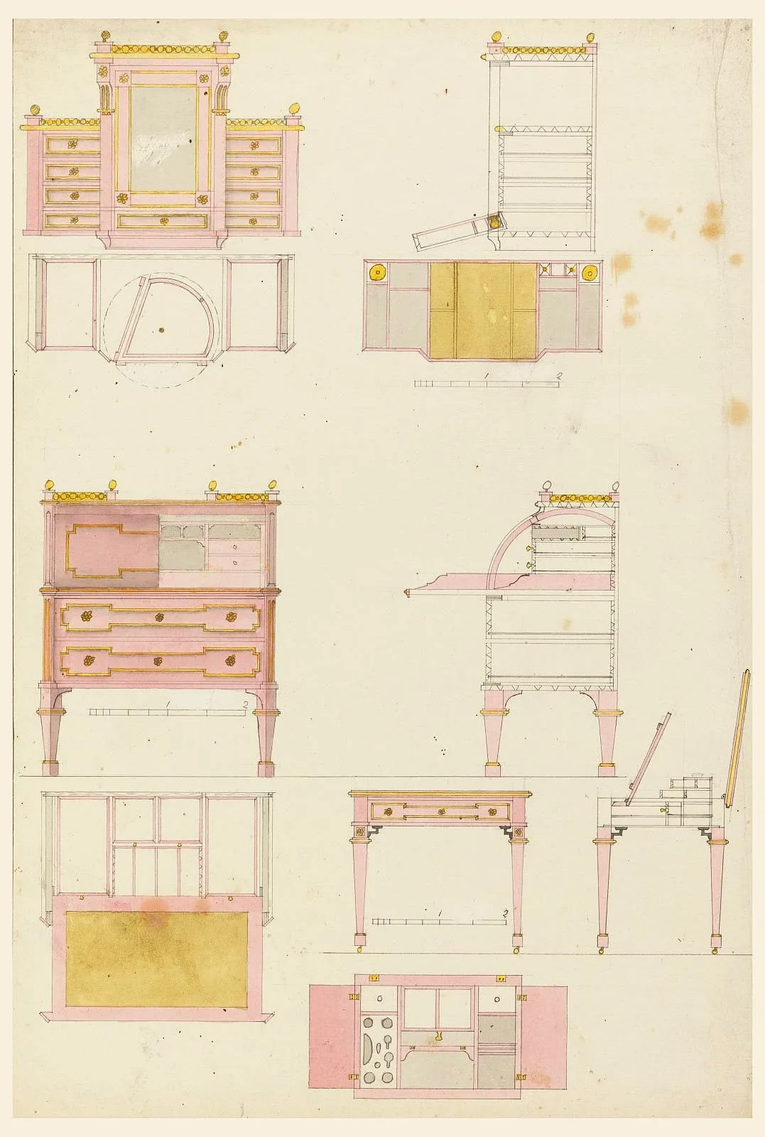 Designs for Mechanical Furniture: Wardrobe, Desk and Dressing Table