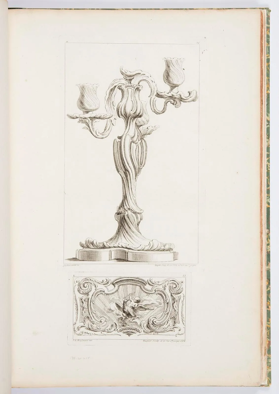Candelabrum with Three Arms, plate 76, from Oeuvres de Juste-Aurèle Meissonnier (Works by Juste-Aurèle Meissonnier)
