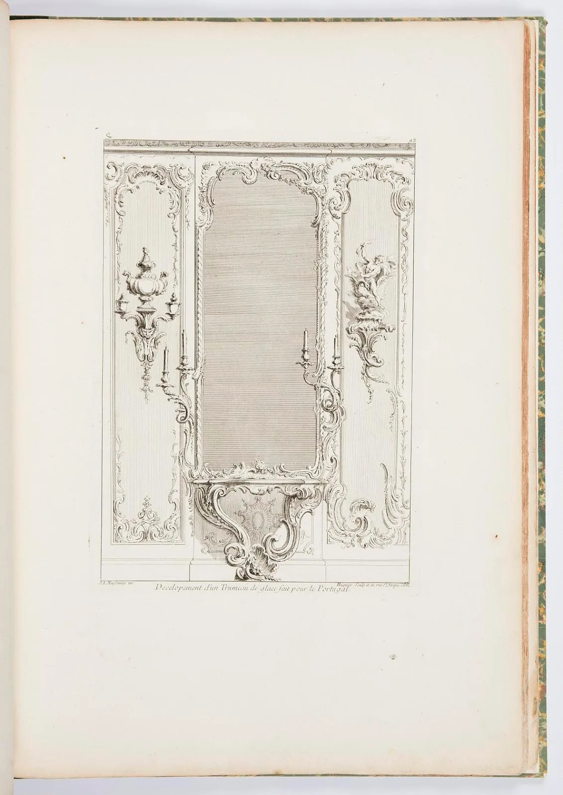 Plate 3, Developement d'un Trumeau de glace fait pour le Portugal (Design for a Pier Glass with Varation for Portugal), Oeuvre de Juste-Aurèle Meissonnier (Works of Juste-Aurèle Meissonnier)