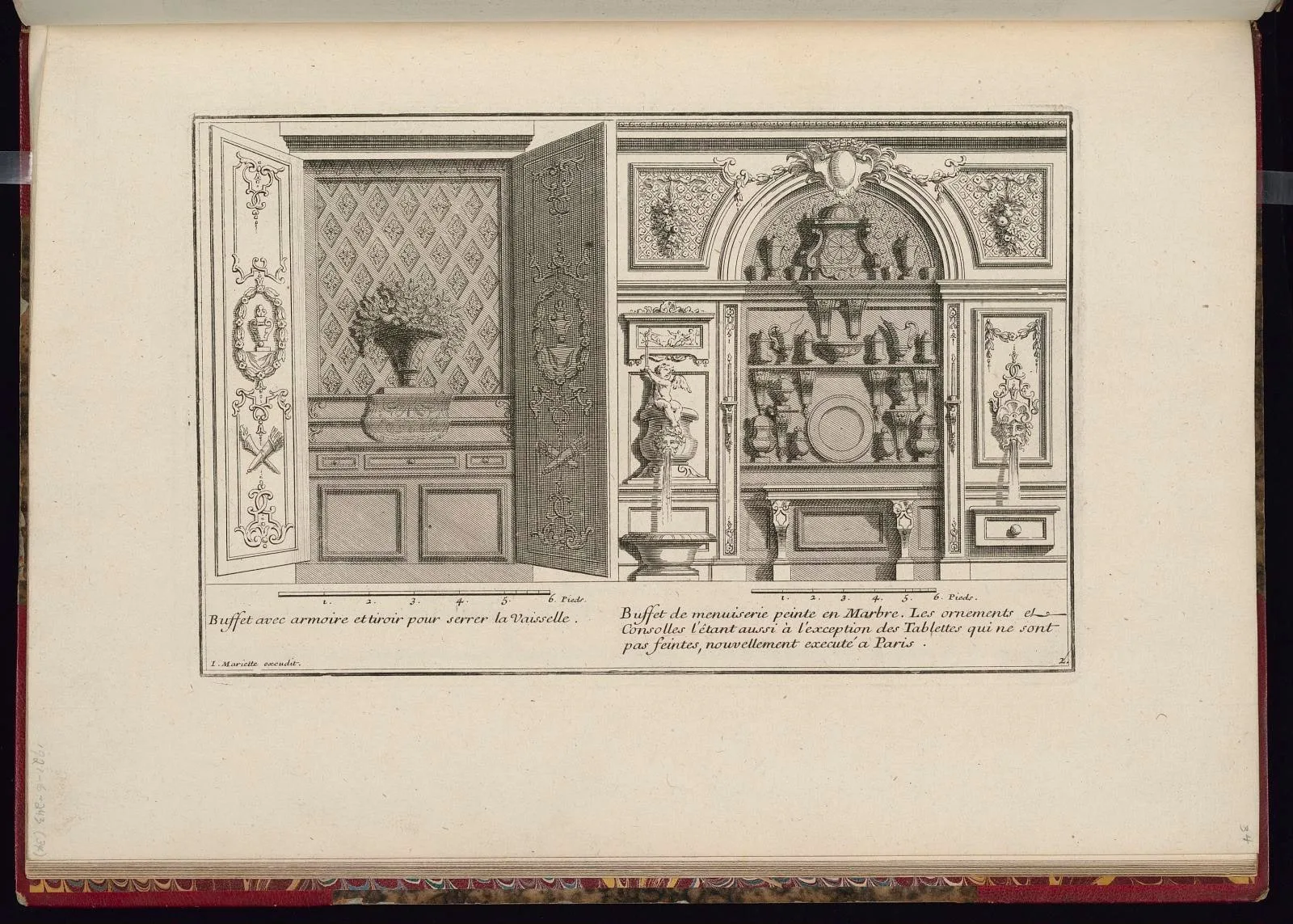 Buffet avec armoire et tiroir pour serrer la vaiselle; Buffet de menuiserie peinte en marbre