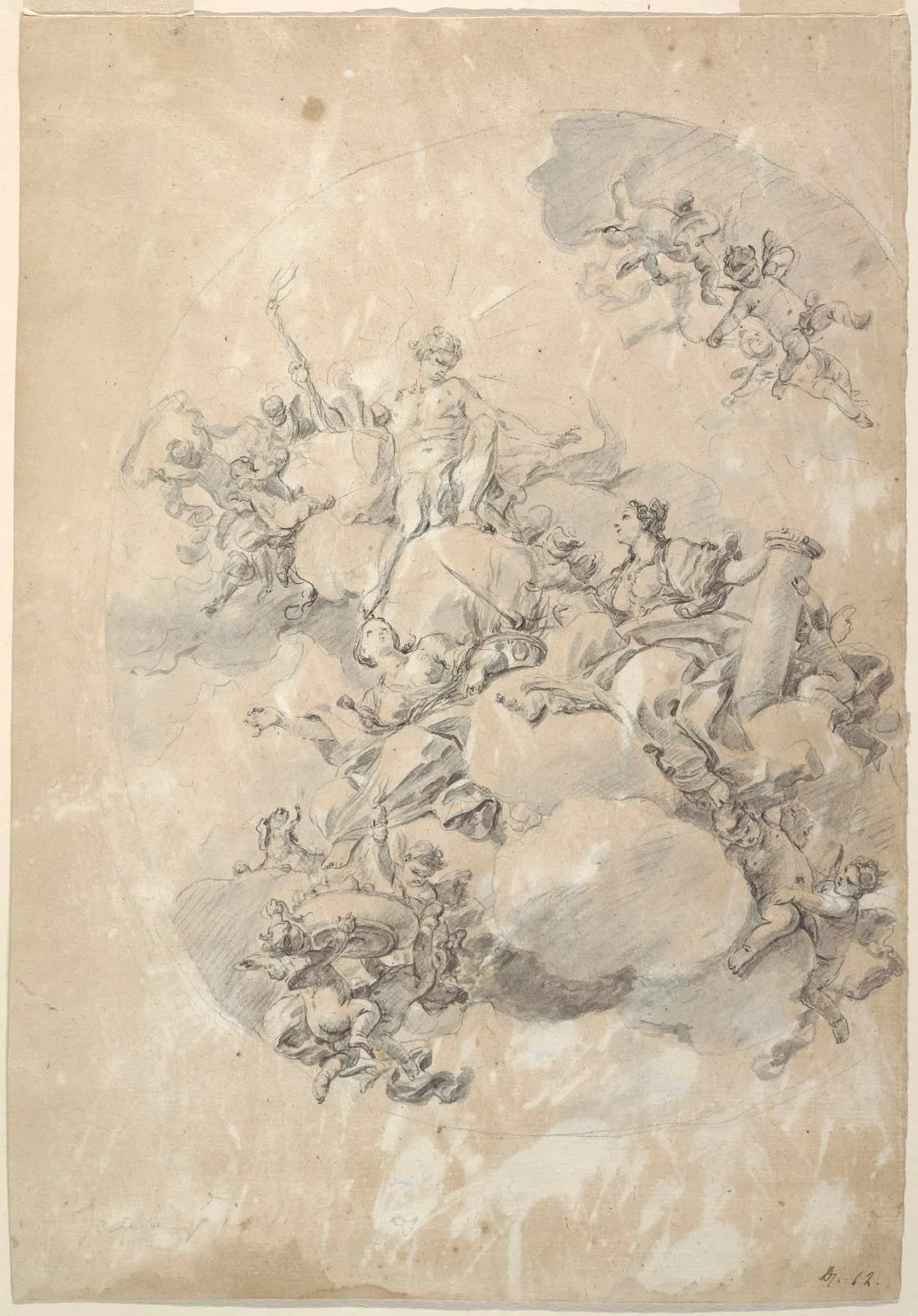 Study for an Oval Ceiling Design, Apollo, Strength, and Love