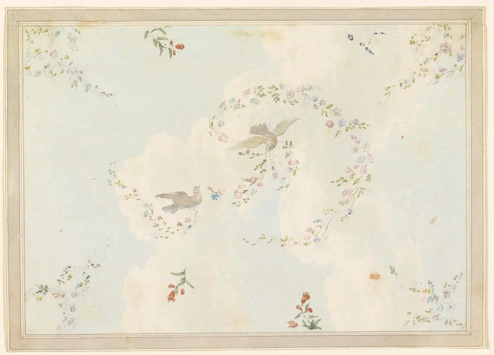 Ceiling Design with Doves and Flower Garlands, possibly for the Entrance Hall